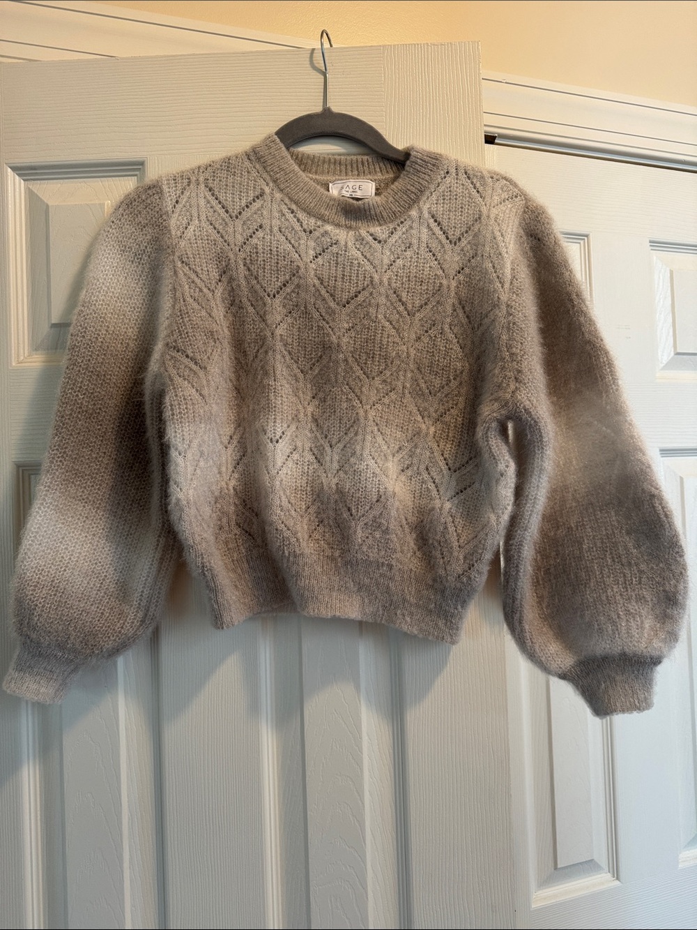 Sage the Label Pointelle Balloon Sleeve Cropped Sweater